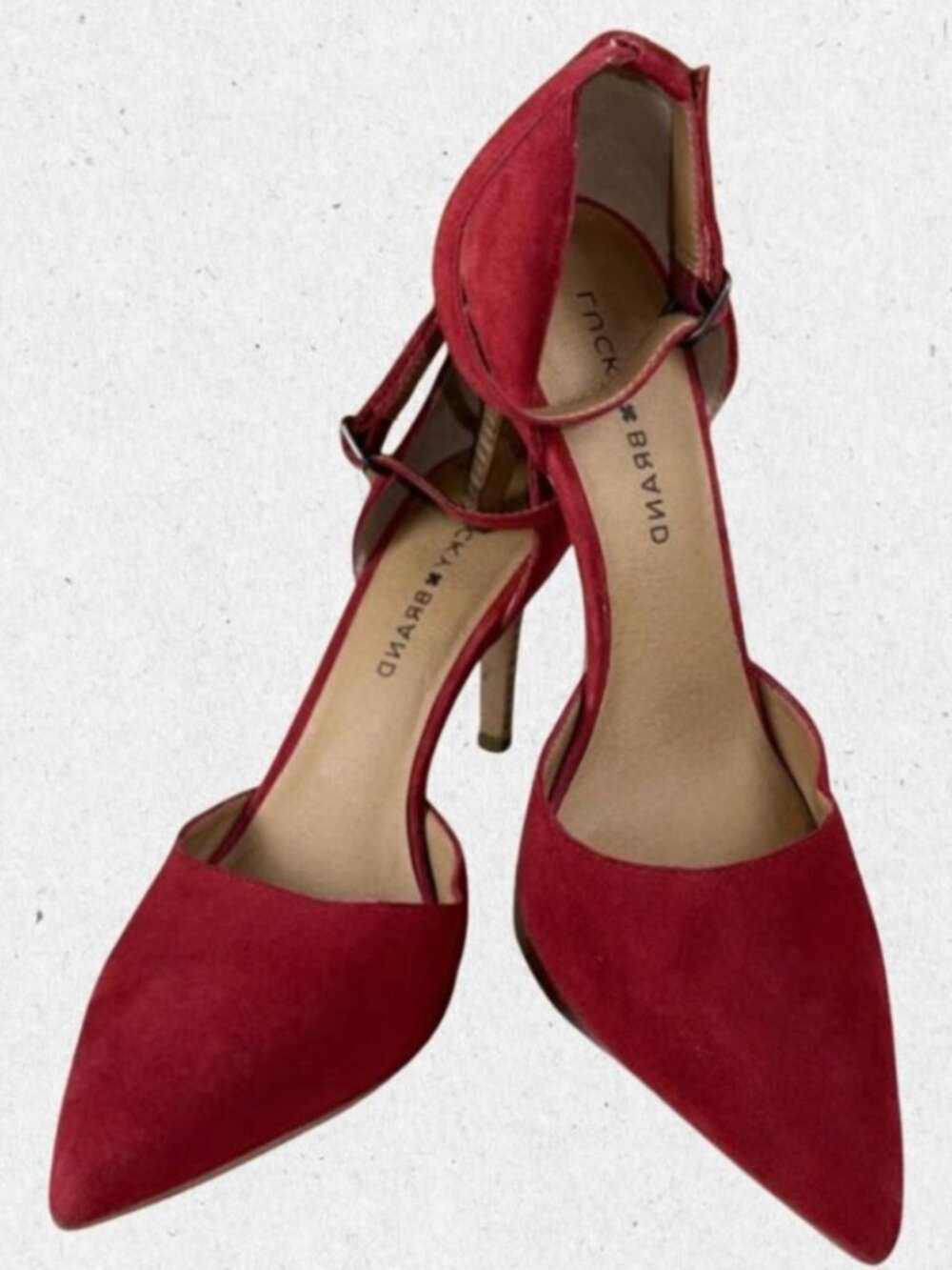Red Suede Heels Pointed Toe Pumps Size 6.5 Ankle Strap